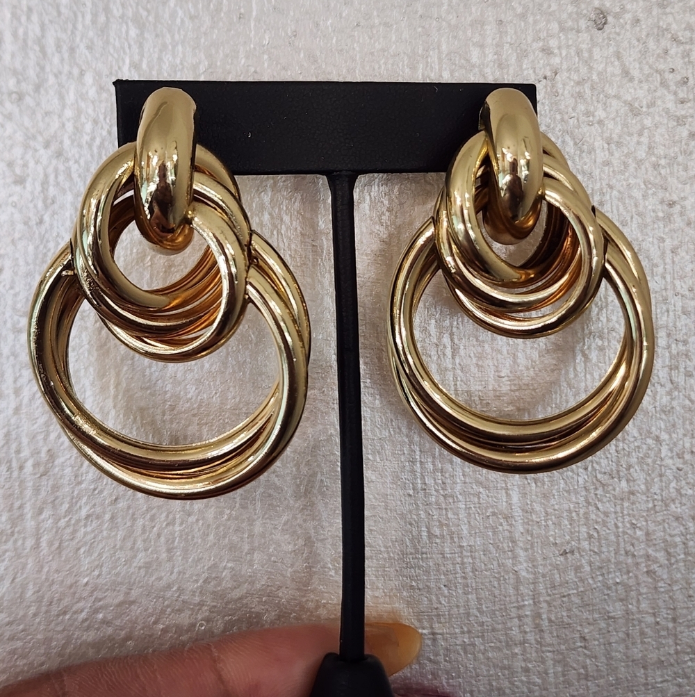 Gold Double Hoop Stud Earrings